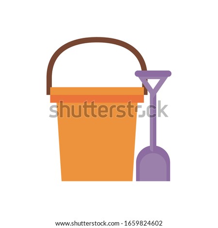 sand bucket with shovel child toy flat style icon vector illustration design