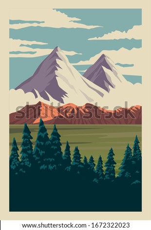 beautiful landscape with trees forest and mountains vector illustration design