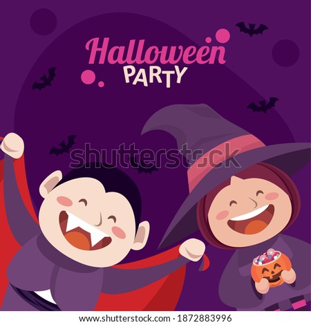 happy halloween party with dracula and witch vector illustration design
