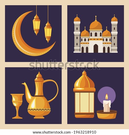 four ramadan kareem set icons