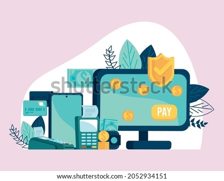 desktop with mobile transaction icons