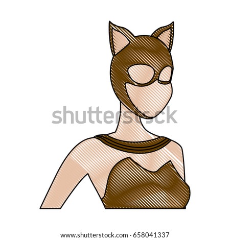 woman in cat costume with mask ears halloween party