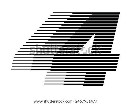 Number 4 Modern Logo with Horizontal Speed Line Pattern