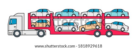 Car carrier truck icon. Auto transporter loaded with cars isolated on white. Vector illustration