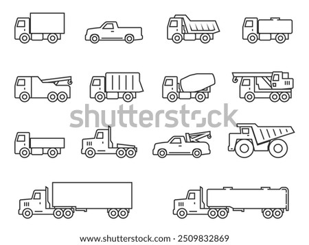 Truck icon set. Line drawing. Vector illustration