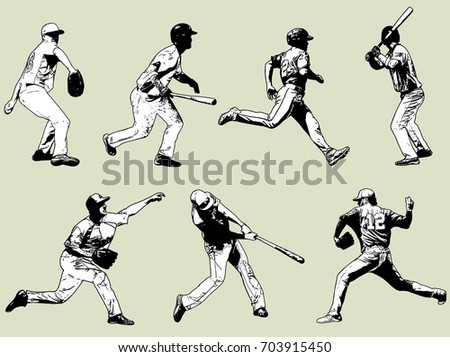 baseball players set - sketch illustration,vector 