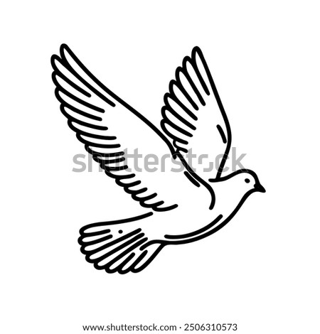 A white bird with black wings flying in the air. The image is a simple drawing of a bird in flight