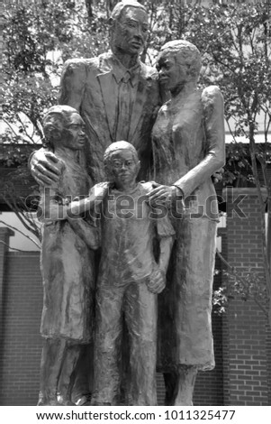 SAVANNAH, GEORGIA USA JUNE 27 2016: Detail of African American Monument along River Street waterfront. The African American Monument was erected on Rousakis Waterfront Plaza in 2002.