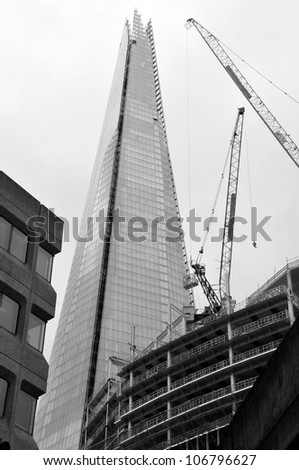 LONDON - JUNE 04:Shard London Bridge ,it is the tallest building in the European Union. It is also the second-tallest free-standing structure in the United Kingdom on June 04 2012, London, UK