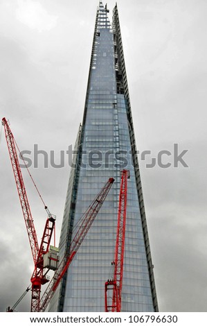LONDON - JUNE 04:Shard London Bridge ,it is the tallest building in the European Union. It is also the second-tallest free-standing structure in the United Kingdom on June 04 2012, London, UK