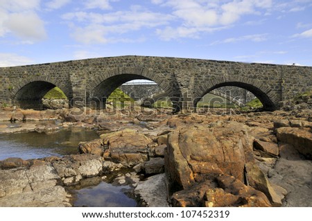Skye, Highland, Scotland. Old bridge over the River Sligachan on the Isle of Skye.