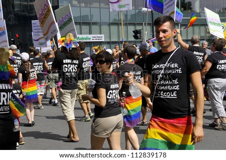 MONTRAL- AUGUST 19: Unidentified participants at the Montreal Pride parade Celebrations festival on August 19, 2012, Montral, Canada. This event has a mandate to involve, educate and entertain