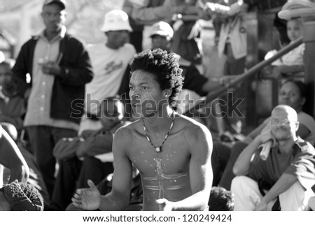 CAPE TOWN, SOUTH AFRICA - MAY 25 : An unidentified young man wears traditional clothing, during presentation of a Zulu show on May 25, 2007 Cape Town, South Africa