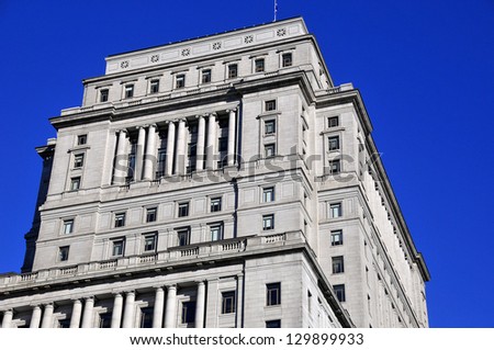 MONTREAL, QUEBEC, CANADA- AUGUST 19: Sun life building on August 19 2012 in Montreal,Canada.The Sun Life Building is an historic office building at 1155 Metcalfe Street.