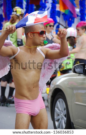 MONTRAL- AUGUST 19: Unidentified participant at the Montreal Pride Celebrations festival on August 19, 2012, Montreal, Canada. This event has a mandate to involve, educate, entertain and tolerance.