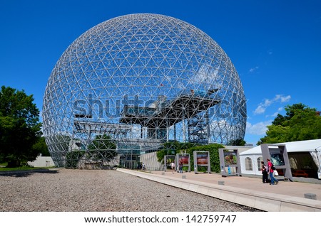 MONTREAL, CANADA - JUNE 17: the geodesic dome called Montreal Biosphere on June 17, 2013 in Montreal, Canada. This museum dedicated to water and the environment and It\'s located at Parc Jean-Drapeau.