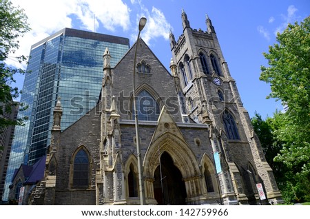 MONTREAL CANADA JUNE 15:St. George\'s Anglican Church is named for Saint George, the patron saint of England was designated National Historic Site of Canada in 1990 on june 15 2013 in Montreal Canada