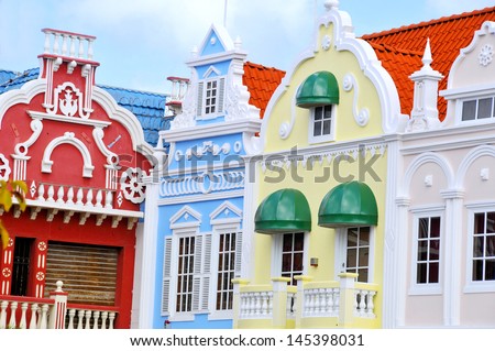 Typical dutch design architecture . Center square in Oranjestad Aruba Caribbean windward islands lesser antillies west indies.
