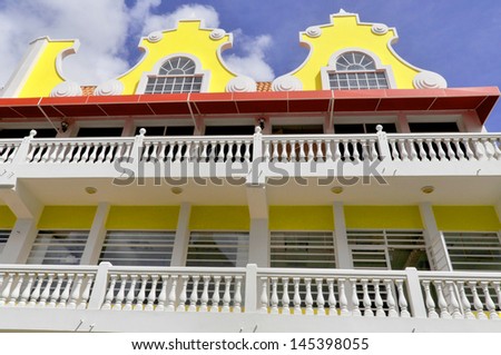 Typical dutch design architecture . Center square in Oranjestad Aruba Caribbean windward islands lesser antillies west indies.