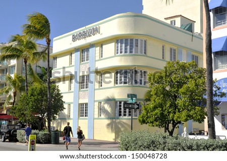 MIAMI - SOUTH BEACH - FLORIDA - USA - OCTOBER 29: Ocean drive buildings October 29 2012 in Miami Beach, Florida. Art Deco architecture in South Beach is one of the main tourist attractions in Miami.