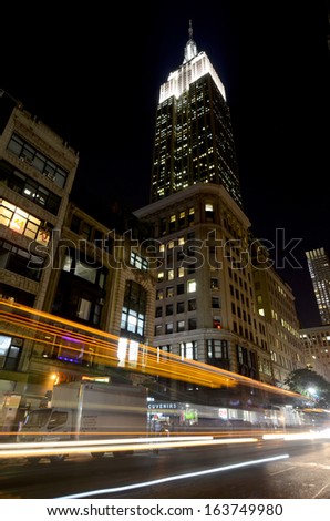 NEW YORK CITY, NY - OCT 29: Empire State Building at night on oct. 29, 2013 in New York City. Empire State Building is a 102-story landmarnd was world\'s tallest building for more than 40 years