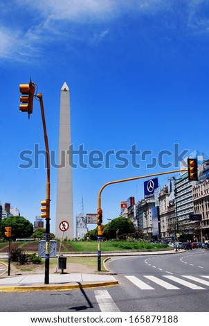 BUENOS AREAS ARGENTINA NOVEMBER 29:Obelisco Avenida 9 de Julio is a wide avenue in the city of Buenos Aires, Argentina. Its name honors Argentina\'s Independence Day, July 9, 1816. On Nov. 29 2011