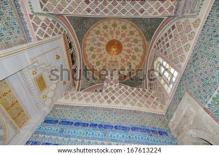 ISTANBUL TURKEY SEPT 29: Beautiful decoration inside Topkapi palace on sept. 29 2013 in Istanbul Turkey. The Topkap? Palace was the primary residence of the Ottoman Sultans