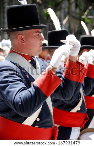 BUENOS AREAS ARGENTINE NOVEMBER 17: Young unidentified men in soldier costume parade for the commemoration of the Italian immigrant arriving in Argentina on November 17 2011 Buenos Areas, Argentina
