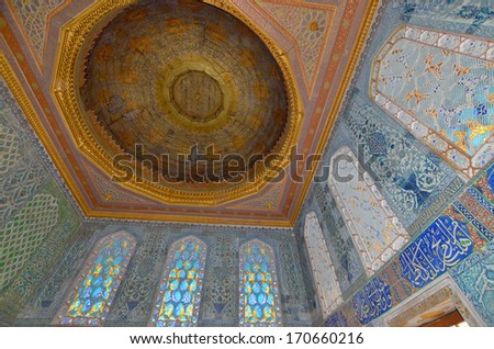 ISTANBUL TURKEY SEPT 29: Beautiful decoration inside Topkapi palace on sept. 29 2013 in Istanbul Turkey. The Topkap? Palace was the primary residence of the Ottoman Sultans