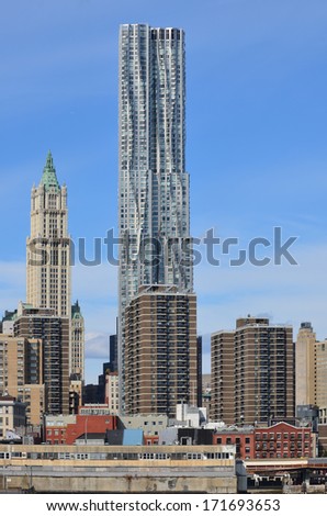 NEW YORK CITY OCT 27:  Manhattan\'Â?Â?s most expensive apartment rentals, the Financial District penthouses of New York by Frank Gehry on Oct 27, 2013 in New York. Cost renters $40,000-60,000 a month.