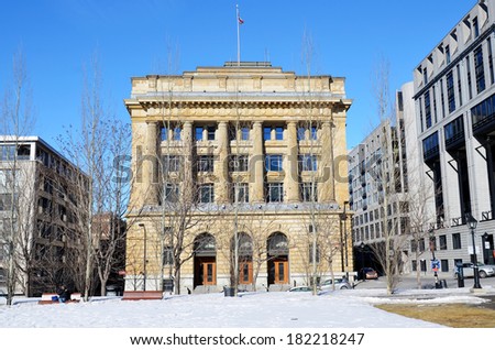 MONTREAL CANADA MARCH 09: The Municipal Courthouse, also known, uses classical architecture to show the bureaucratic face of the city\'s government. On march 09 2014 in Montreal Canada