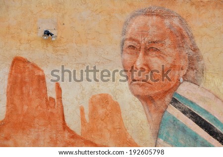 SANTA FE NEW MEXICO USA APRIL 21: Street Art indian Woman in New Mexico on april 21 2014 in Santa Fe New Mexico USA