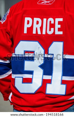MONTREAL- CANADA MAY 19: Montreal Canadians goaltender Carey Price shirt on may 19 2014, Montreal Canada The Canadiens have won the Stanley Cup more times than any other franchise.
