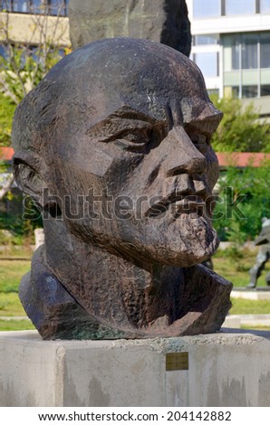 SOFIA, BULGARIA - SEPT. 25: Statue to Lenin in Sofia, the capital of Bulgaria on september 25 2013. Vladimir Ilyich Lenin was a Russian communist revolutionary, politician and political theorist.