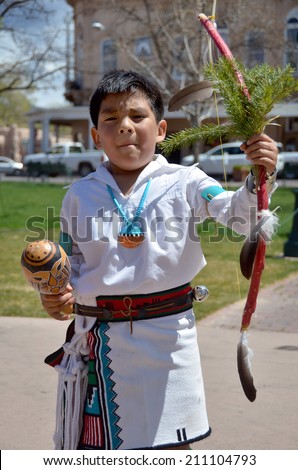 SANTA FE NEW MEXICO USA APRIL 21: Unidentified navajo Indian child on april 21 2014 in Santa Fe New Mexico USA. The largest U.S. Indian tribe, the Navajo Nation an about 106,800 live in New Mexico.