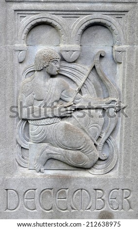 New York, NY, USA OCTOBER 28: Bas relief Capricorn is the tenth astrological sign in the zodiac on october 28 2013 in New York. Capricorn is ruled by the planet Saturn.