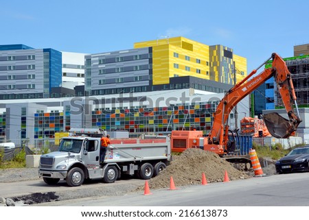 MONTREAL CANADA AUGUST 18Under construction new, McGill University Health Centre (MUHC) and shriners hospital a network of teaching and community hospitals on august 18 2014 in Montreal, Quebec Canada