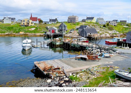 PEGGY'S COVE NOVA SCOTIA JUNE 6: Typical fisherman village in Peggy's Cove a small rural community located on the eastern shore of St. Margarets Bay in Nova Scotia on june 6 2014.