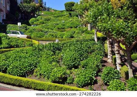 SAN FRANCISCO CA USA APRIL 15: Lombard Street is an east-west street in San Francisco California on april 15 2015. The street is known as the most crooked street in the world