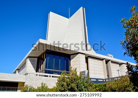 SAN FRANCISCO CA USA APRIL 15 2015: The Cathedral of Saint Mary of the Assumption, also known as Saint Mary\'s Cathedral, is the principal church of the Roman Catholic Archdiocese of San Francisco