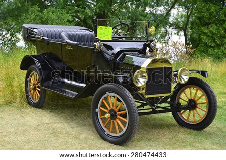 GRANBY QUEBEC CANADA JULY 29 2013: The Ford Model T is an automobile that was produced by Henry Ford\'s Ford Motor Company from October 1, 1908, to May 26, 1927