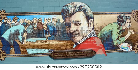 CHEMAINUS BC CANADA JUNE 23 2015: Mural tell the story of Chemainus is a city on the east coast of Vancouver Island, British Columbia. The Chemainus is now famous for its 39 outdoor murals.