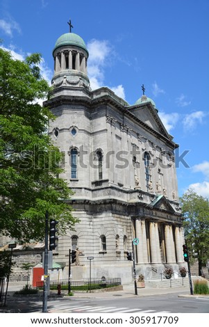 MONTREAL,CANADA AUGUST 08 2015:Saint-Jean-Baptiste Church (French Eglise Saint-Jean-Baptiste de Montreal) is a Roman Catholic church in the borough of Le Plateau Mont-Royal in Montreal, Quebec, Canada