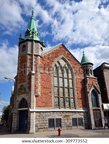 MONTREAL CANADA AUGUST 22 2015: Eglise Unie Saint-Jean  (Saint John United Church) is the oldest protestant french community Church in Montreal.