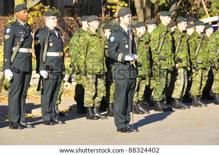 MONTREAL CANADA NOVEMBER 6 :Canadians soldiers in uniform for the remembrance Day on November 6,  2011, Montreal, Canada.The day was dedicated by King George V on 7-11-19 as a day of remembrance.