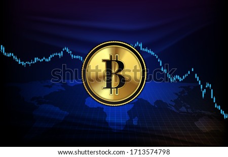 abstract futuristic technology background of bitcoin digital cryptocurrency  and market graph down