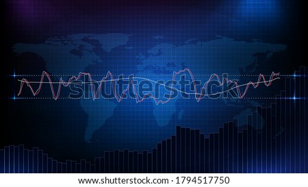 abstract background of stock market with macd rsi stochastic strategy and world map
