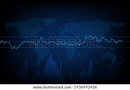 abstract futuristic technology background of stock market and relative strength index (rsi) chart graph and world maps