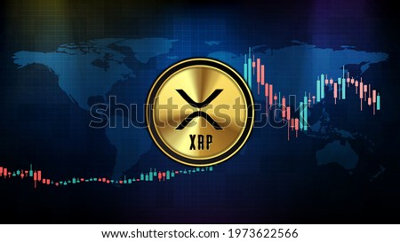 abstract futuristic technology background of xrp ripple digital cryptocurrency  and market graph candle stick green red