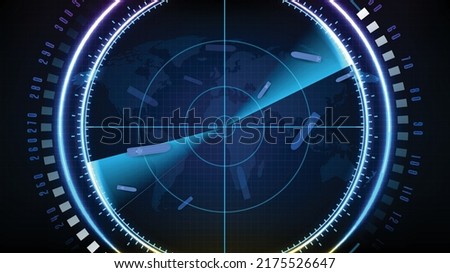 abstract background of futuristic technology screen scan radar shipping cargo ship route path with scan interface hud